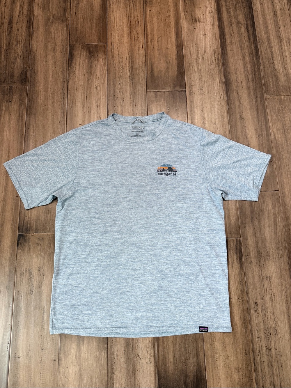 Patagonia Men’s Heather Light Blue Graphic T-Shirt size Medium